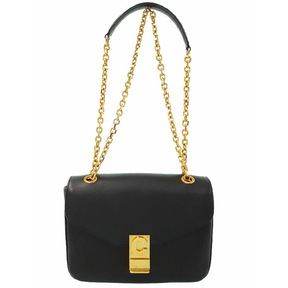 Celine C Bag calfskin leather Chain Shoulder Bag Black